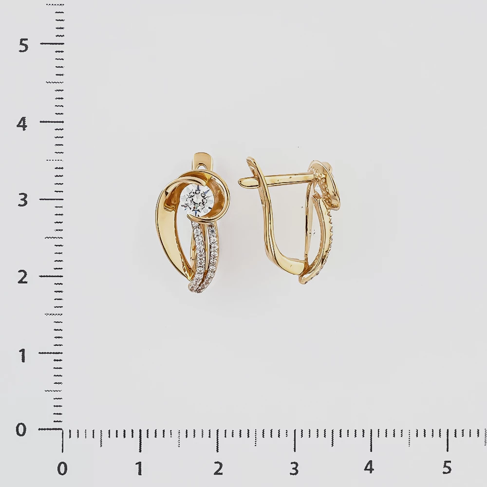 Серьги с фианитом из красного золота 585 пробы