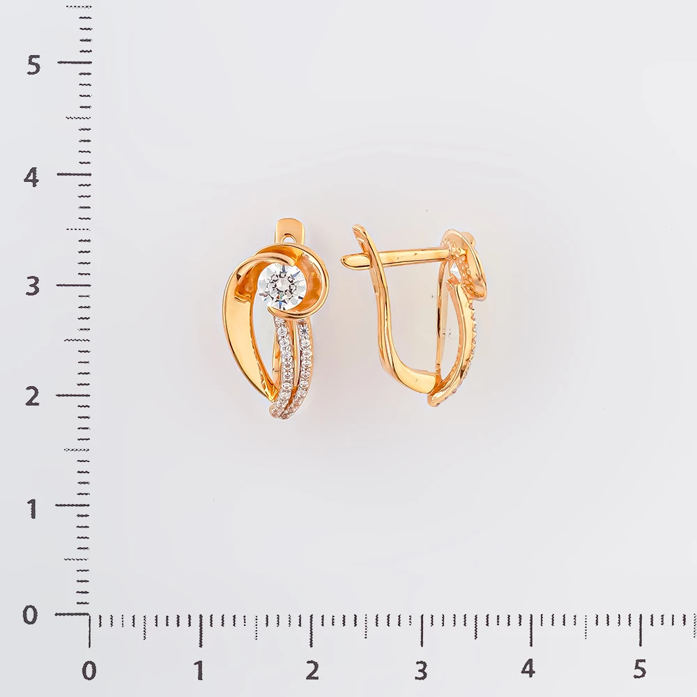 Серьги с фианитом из красного золота 585 пробы