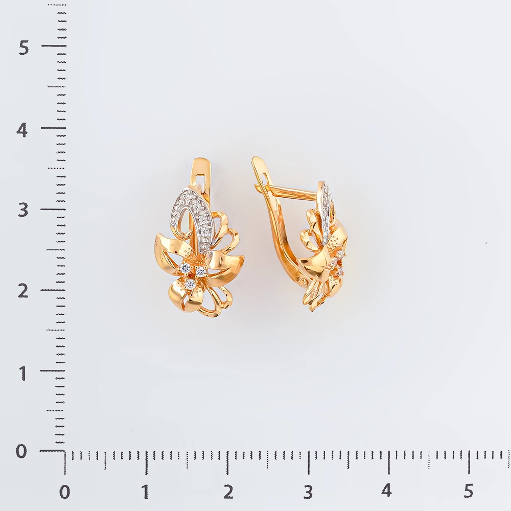 Серьги с фианитом из красного золота 585 пробы