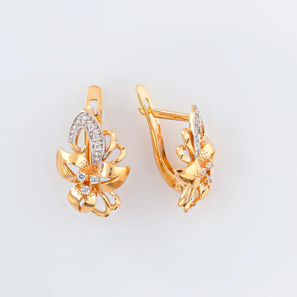 Серьги с фианитом из красного золота 585 пробы