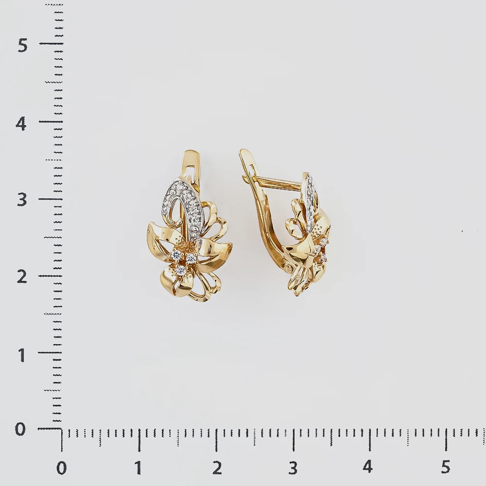 Серьги с фианитом из красного золота 585 пробы