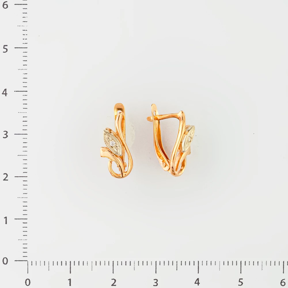 Серьги с фианитом из красного золота 585 пробы