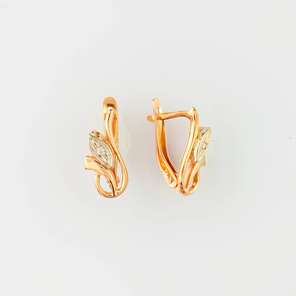 Серьги с фианитом из красного золота 585 пробы