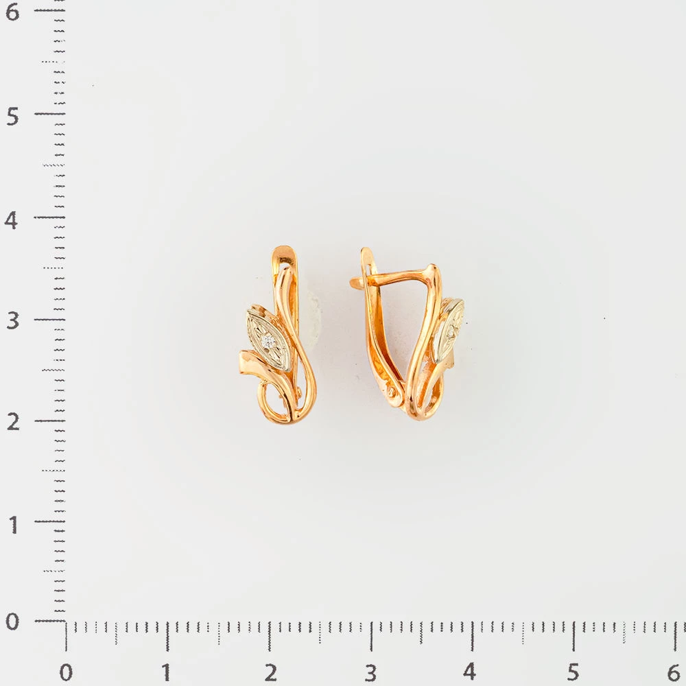 Серьги с фианитом из красного золота 585 пробы