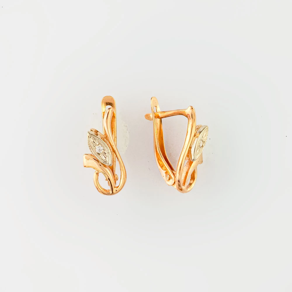 Серьги с фианитом из красного золота 585 пробы