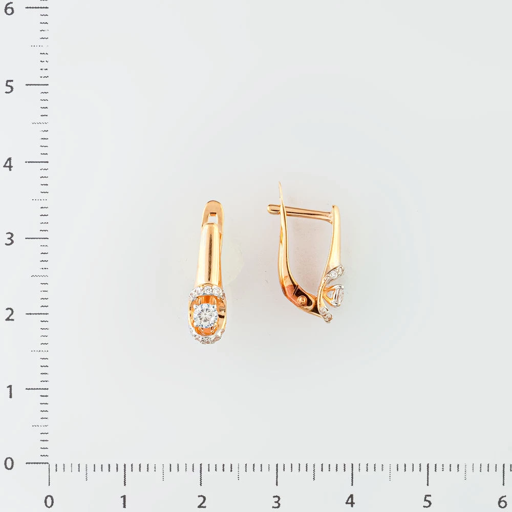 Серьги с фианитом из красного золота 585 пробы
