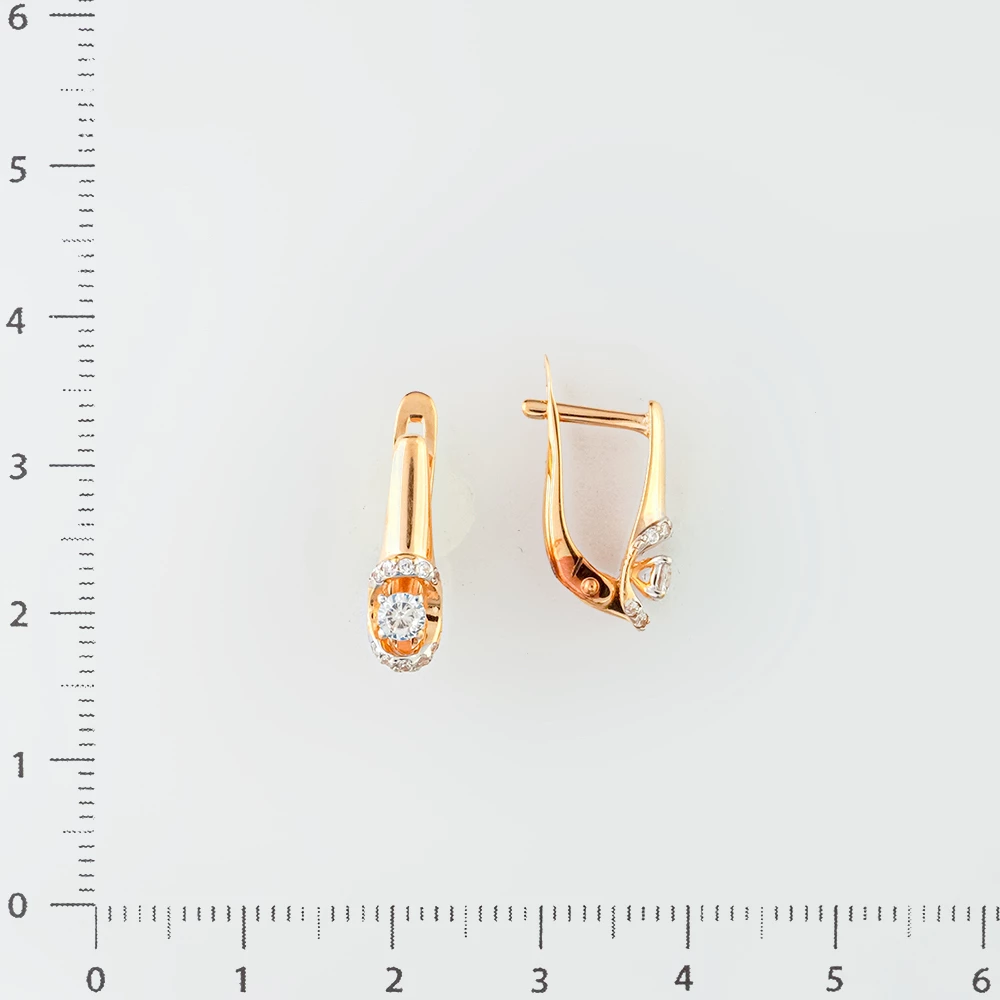 Серьги с фианитом из красного золота 585 пробы