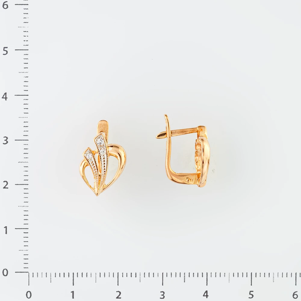 Серьги с фианитом из красного золота 585 пробы