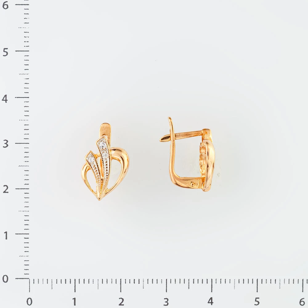 Серьги с фианитом из красного золота 585 пробы