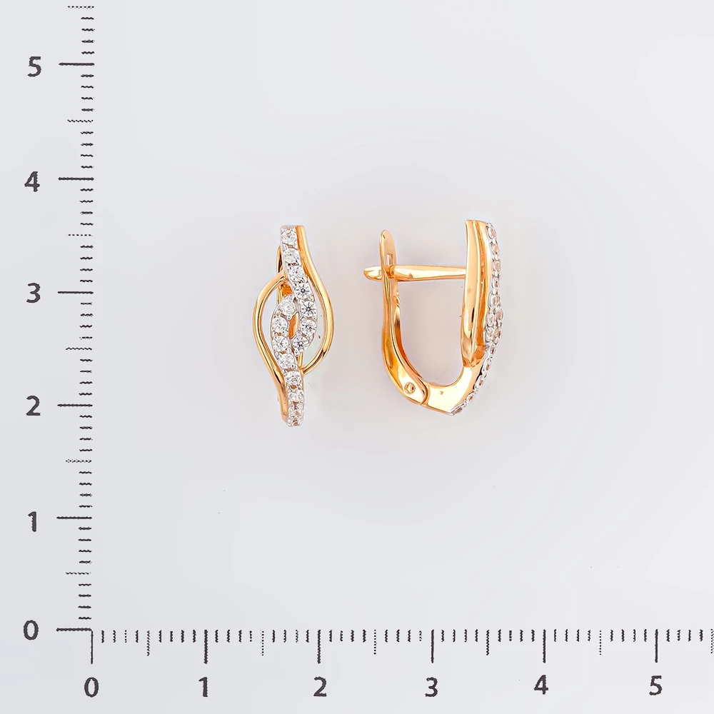 Серьги с фианитом из красного золота 585 пробы