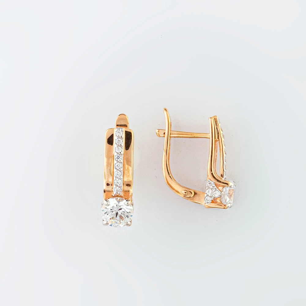Серьги с фианитом из красного золота 585 пробы