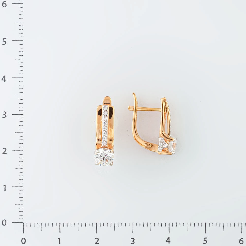 Серьги с фианитом из красного золота 585 пробы
