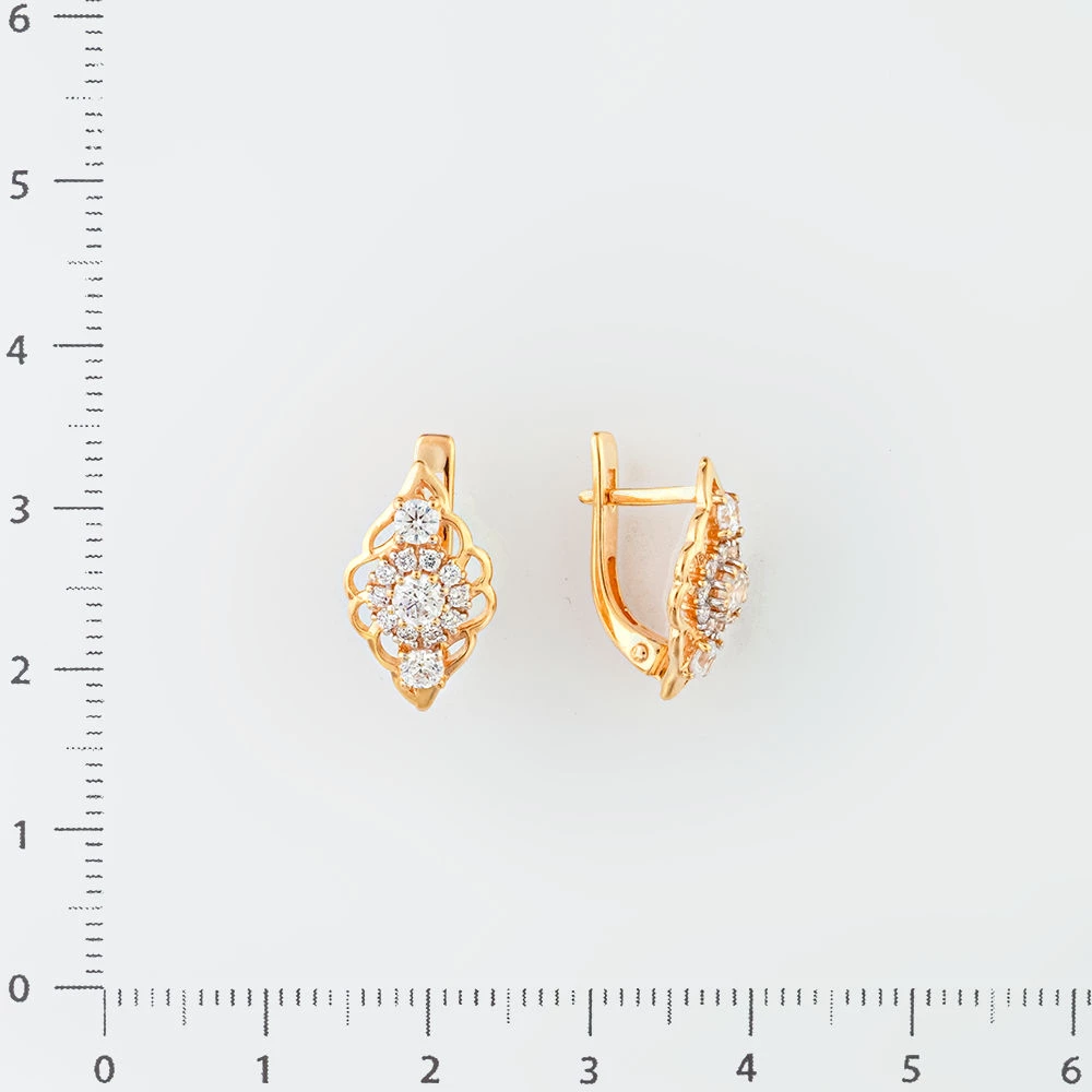 Серьги с фианитом из красного золота 585 пробы