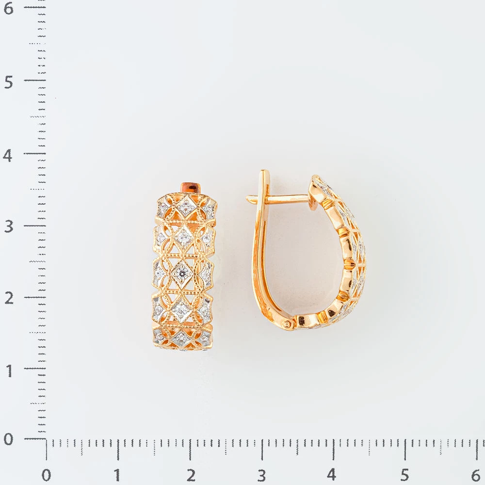 Серьги с фианитом из красного золота 585 пробы