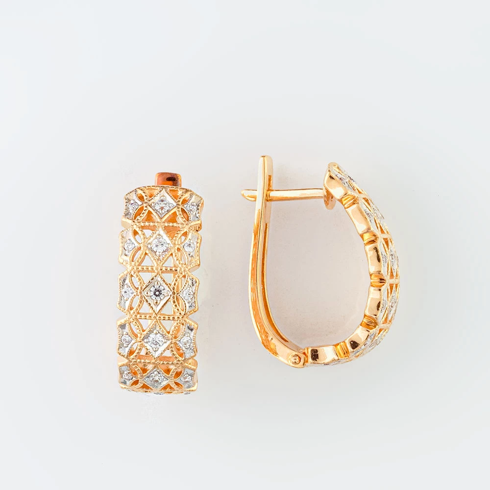 Серьги с фианитом из красного золота 585 пробы