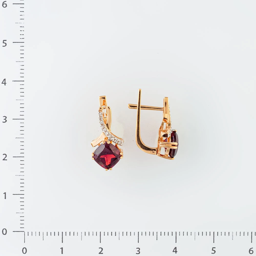 Серьги с гранатом из красного золота 585 пробы