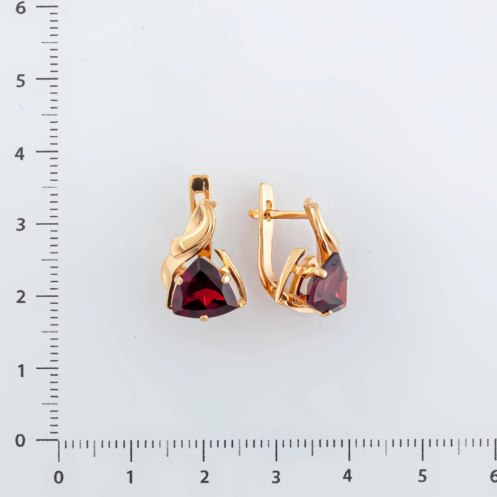 Серьги с гранатом из красного золота 585 пробы