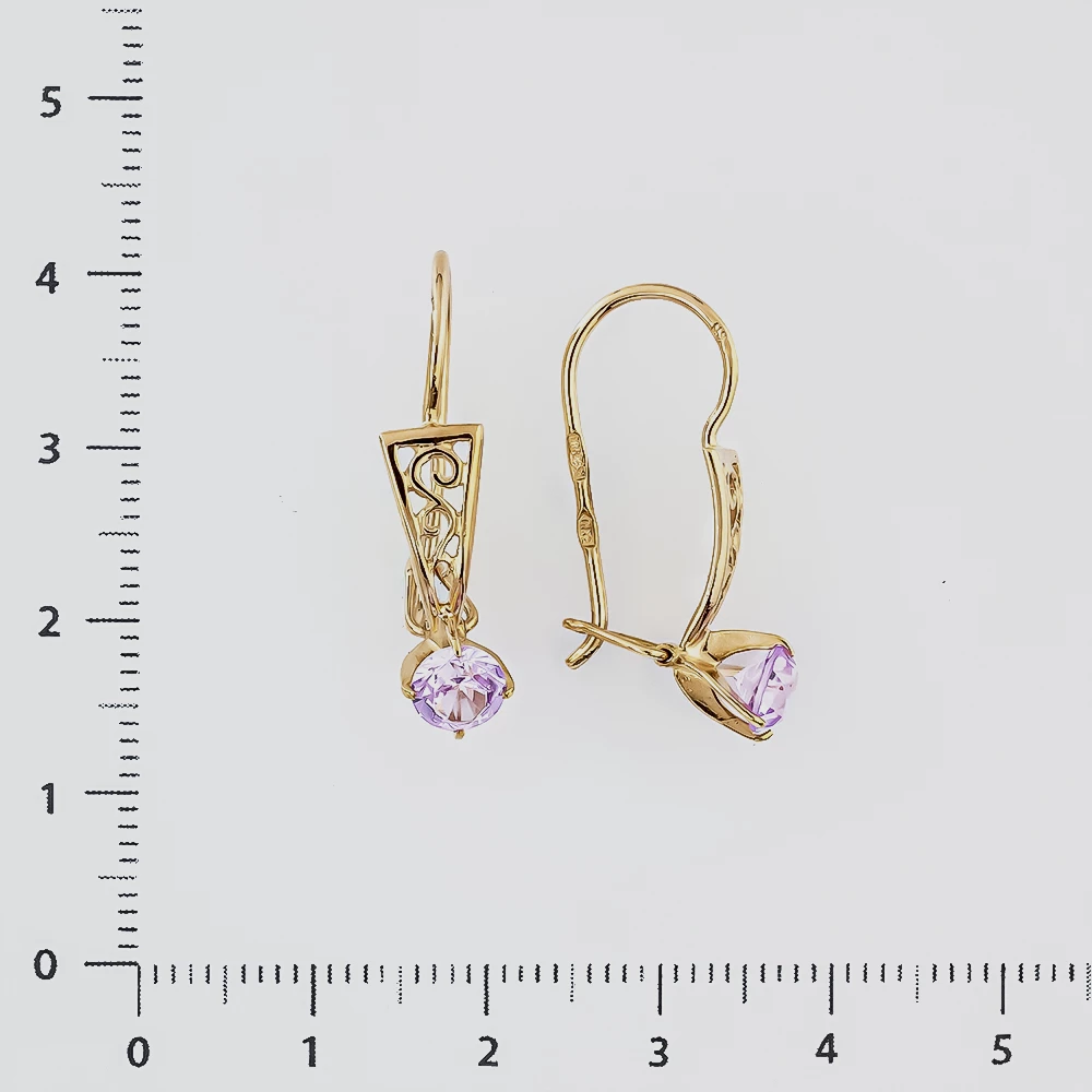 Серьги с фианитом из красного золота 583 пробы