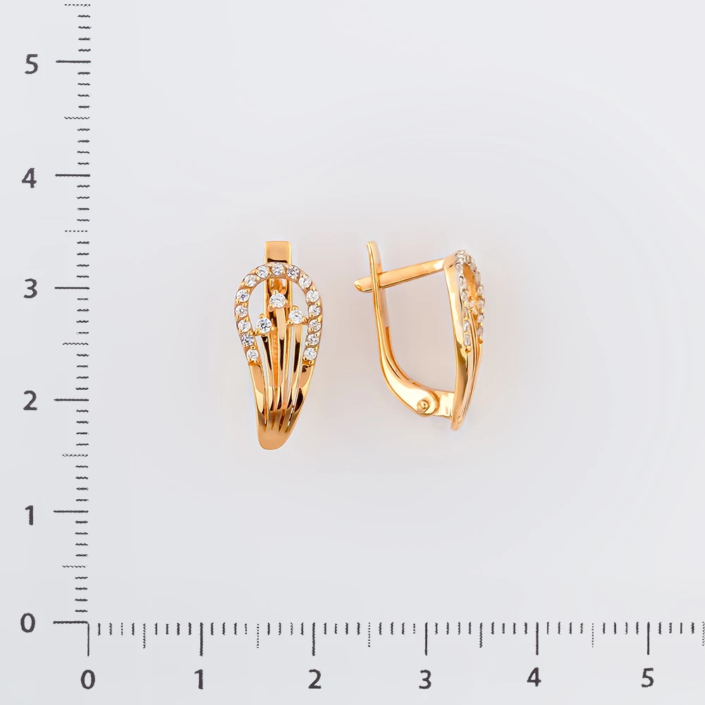 Серьги с фианитом из красного золота 585 пробы