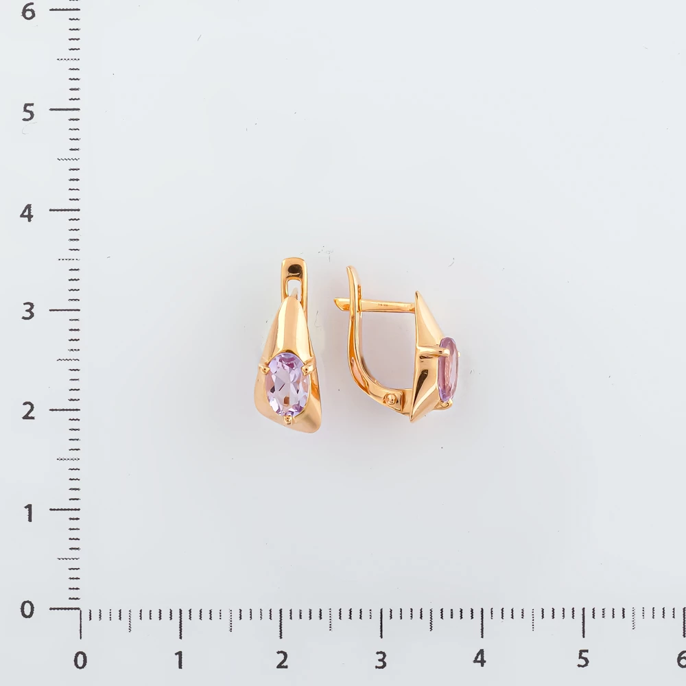 Серьги с аметистом из красного золота 585 пробы