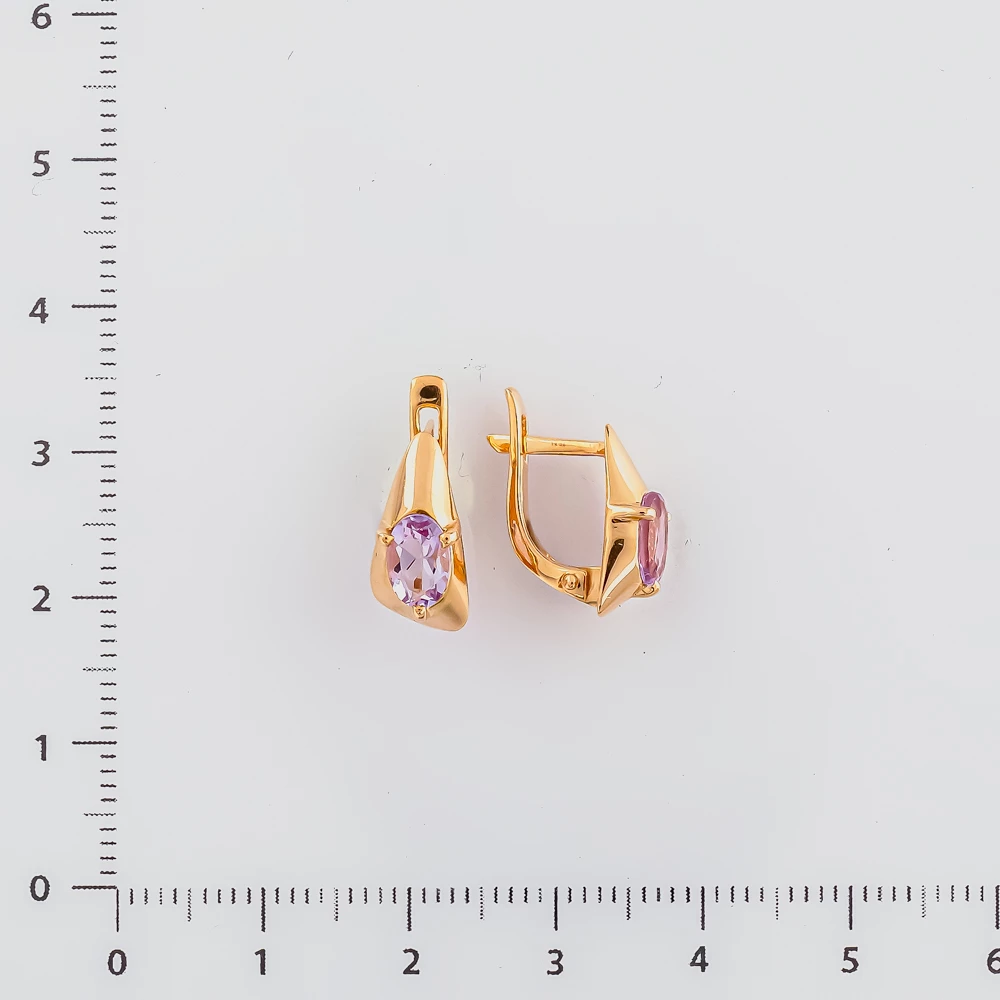 Серьги с аметистом из красного золота 585 пробы