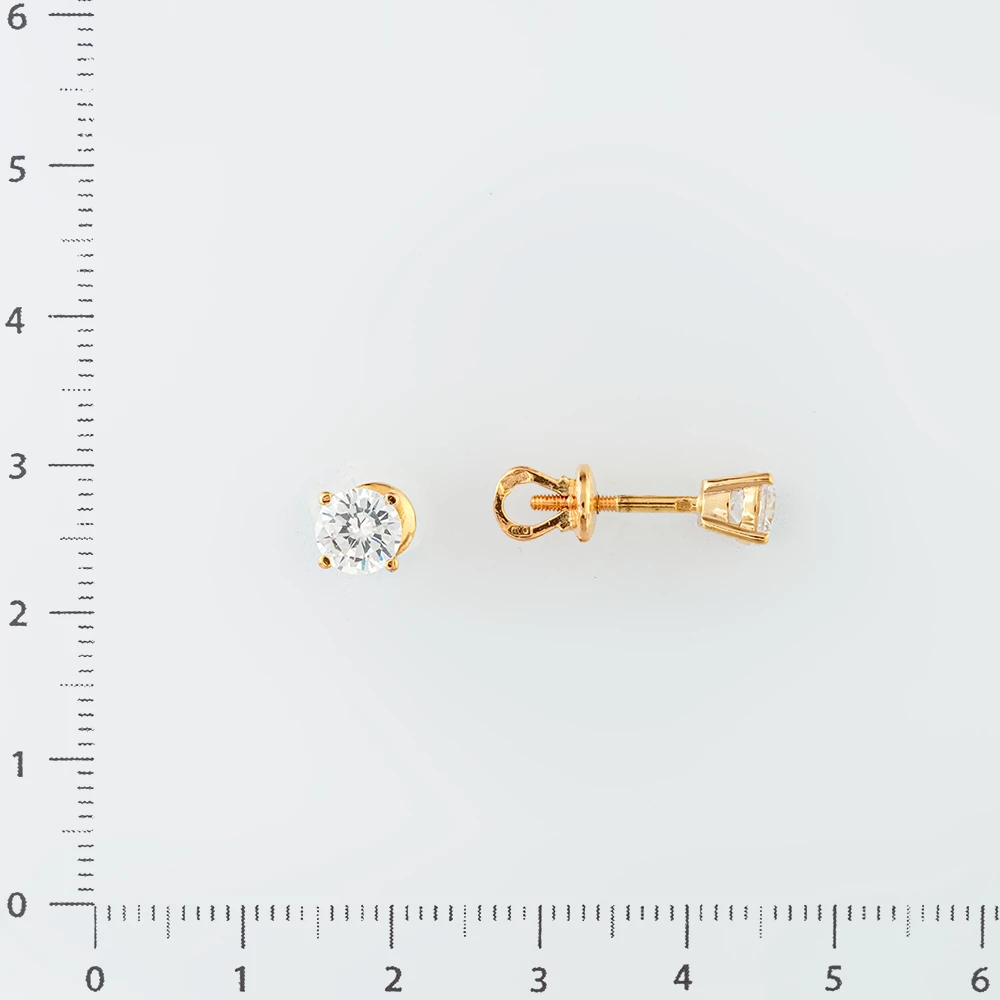 Серьги с фианитом из красного золота 585 пробы