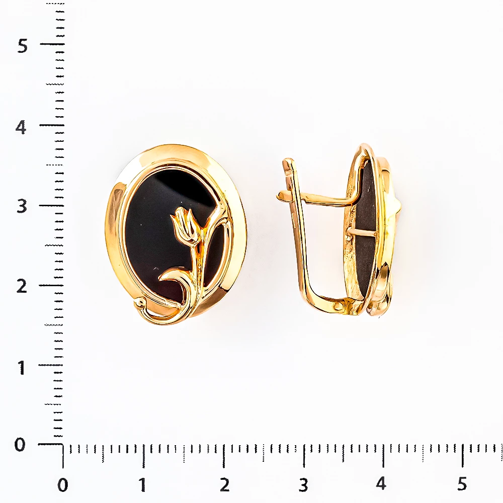 Серьги с ониксом из белого золота 585 пробы