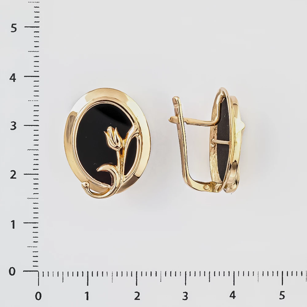 Серьги с ониксом из белого золота 585 пробы