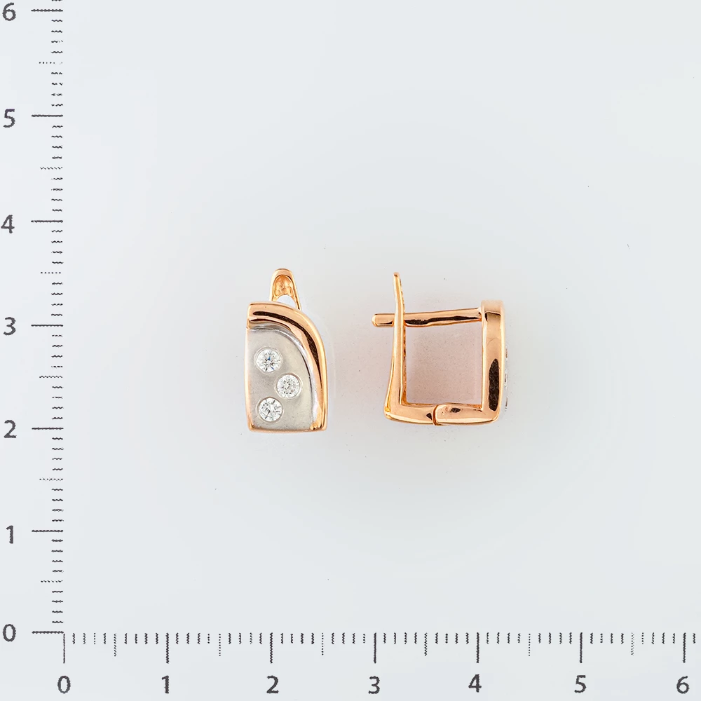 Серьги с фианитом из красного золота 585 пробы