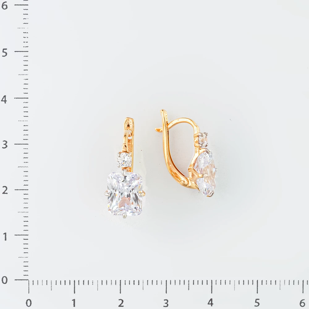 Серьги с фианитом из красного золота 585 пробы