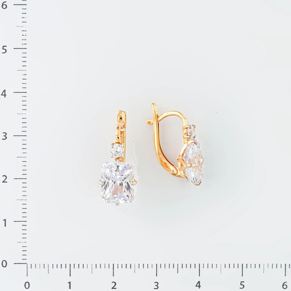 Серьги с фианитом из красного золота 585 пробы