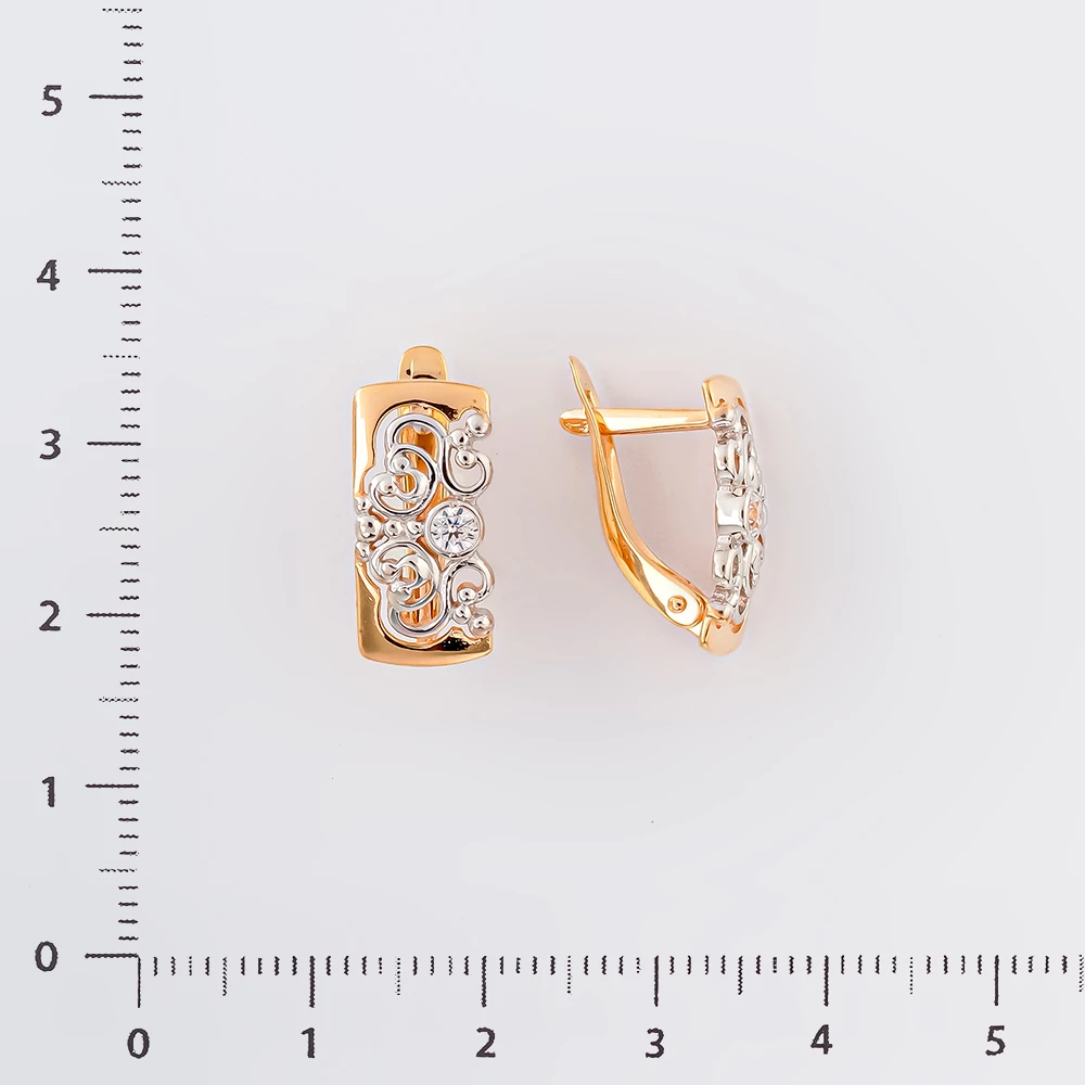 Серьги с фианитом из красного золота 585 пробы