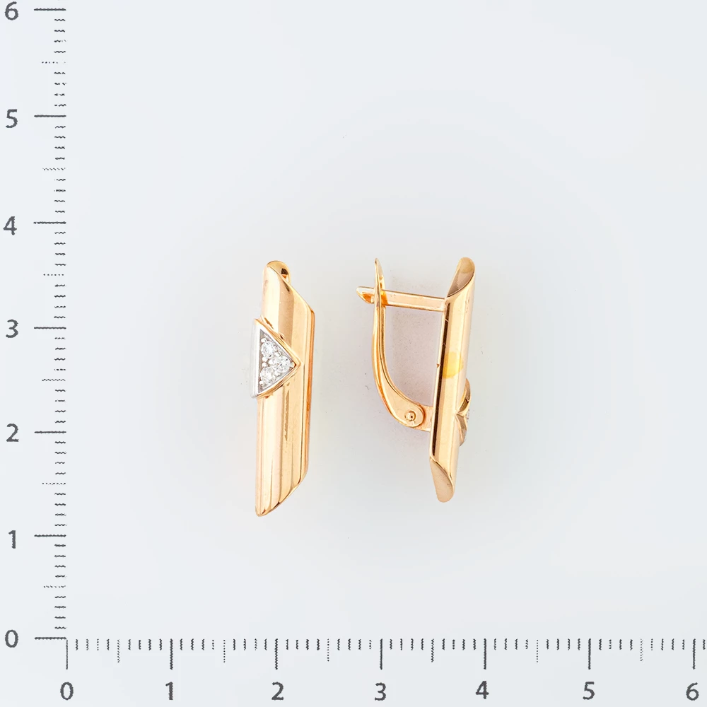 Серьги с фианитом из красного золота 585 пробы