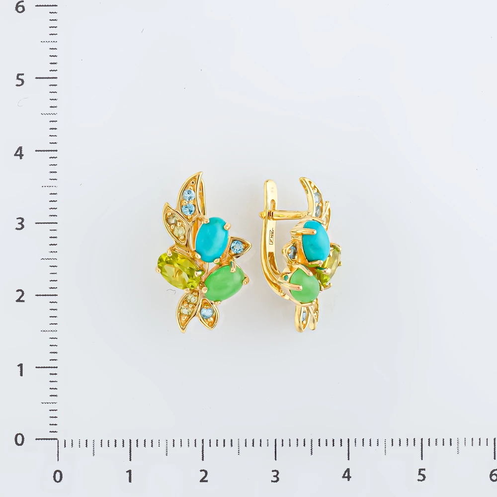 Серьги с хризолитом из желтого золота 585 пробы