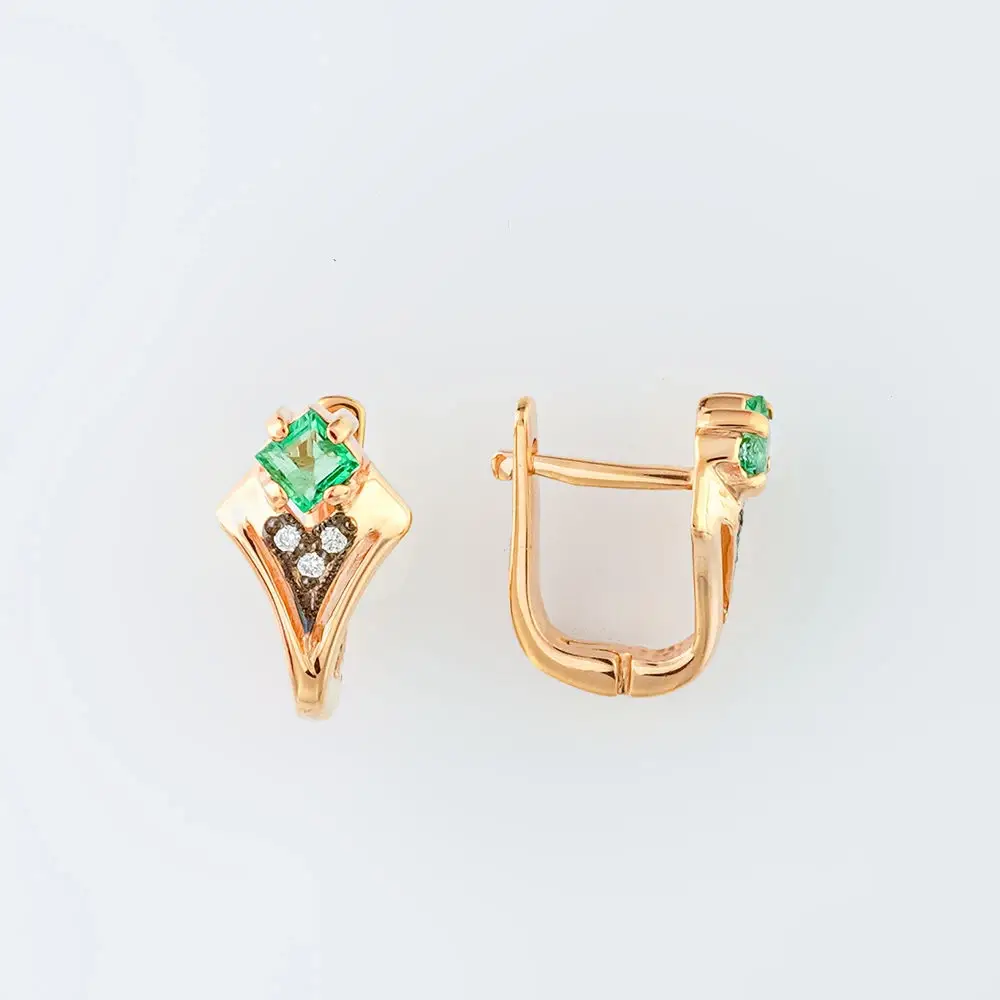 Серьги с изумрудом из красного золота 585 пробы