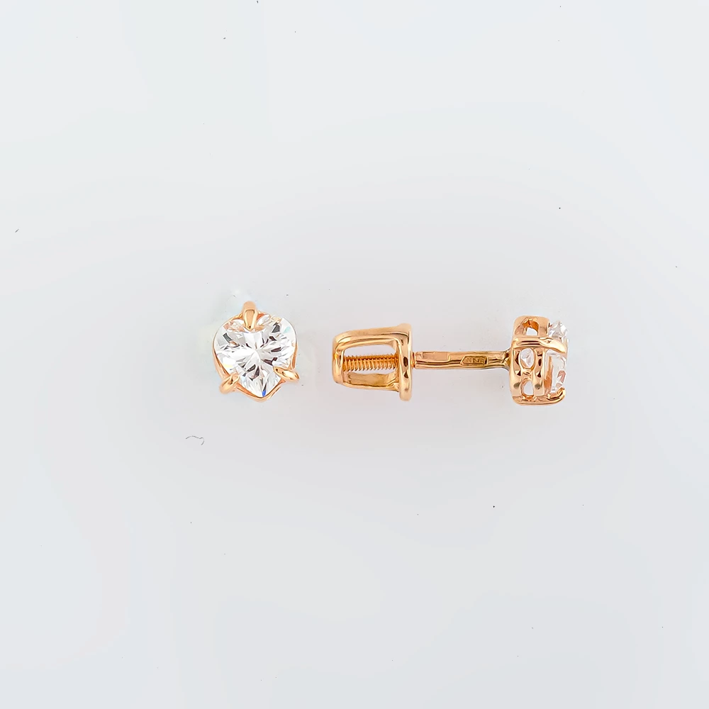 Серьги с фианитом из красного золота 585 пробы