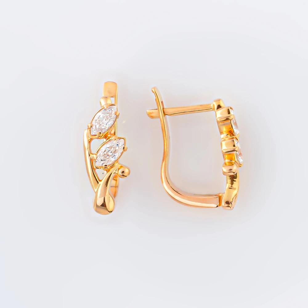 Серьги с фианитом из красного золота 585 пробы