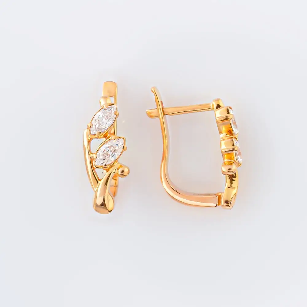 Серьги с фианитом из красного золота 585 пробы 1