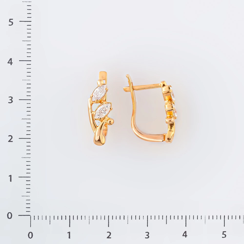Серьги с фианитом из красного золота 585 пробы