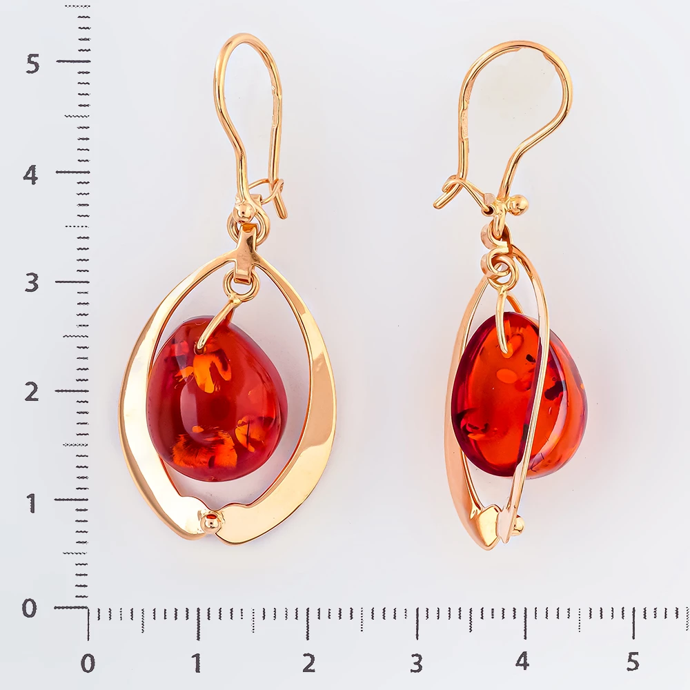 Серьги с янтарем из красного золота 585 пробы