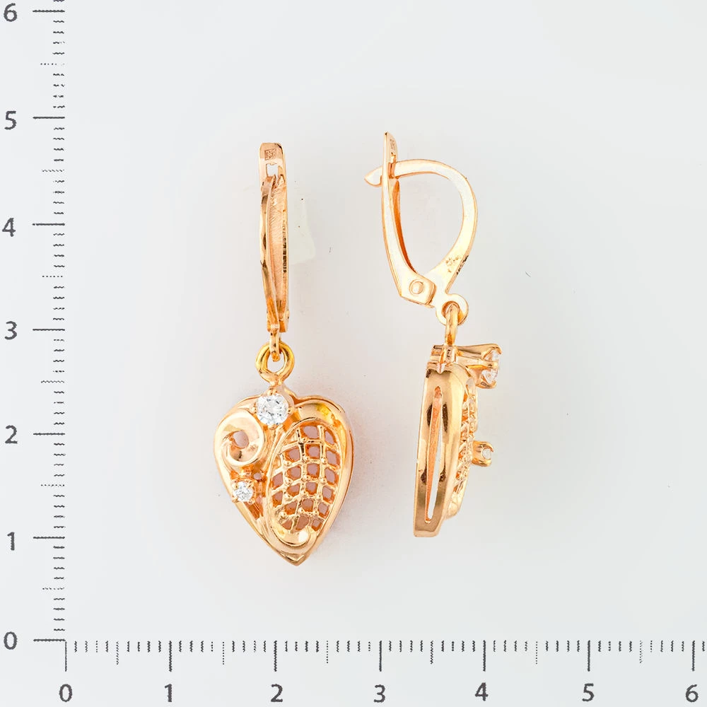 Серьги с фианитом из красного золота 585 пробы