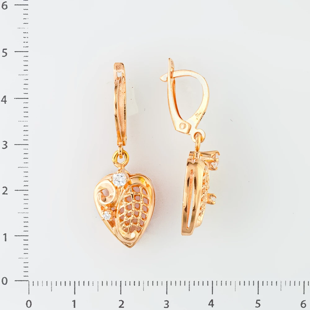 Серьги с фианитом из красного золота 585 пробы
