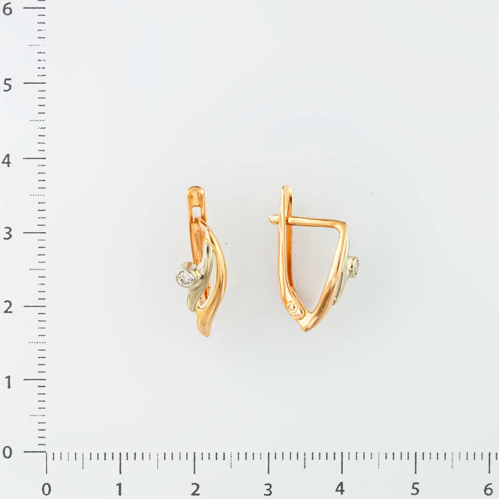 Серьги с фианитом из красного золота 585 пробы