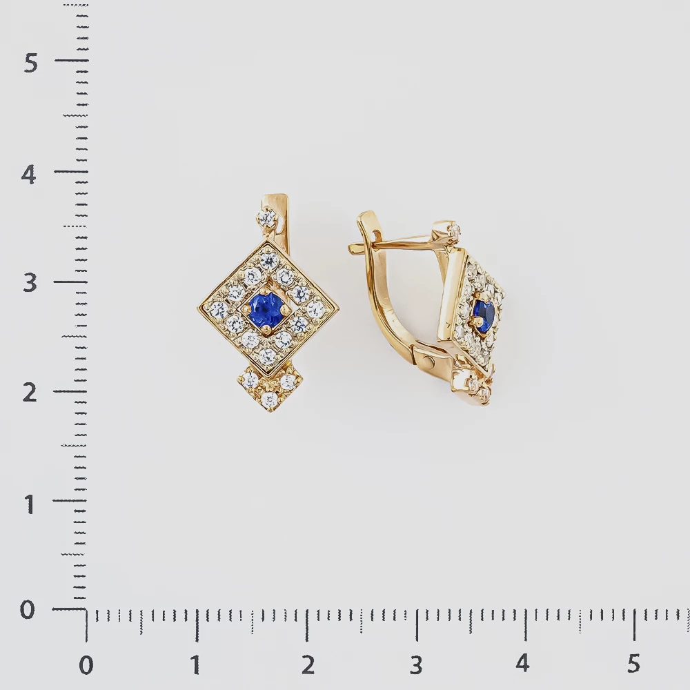 Серьги с сапфиром синтетическим из красного золота 585 пробы
