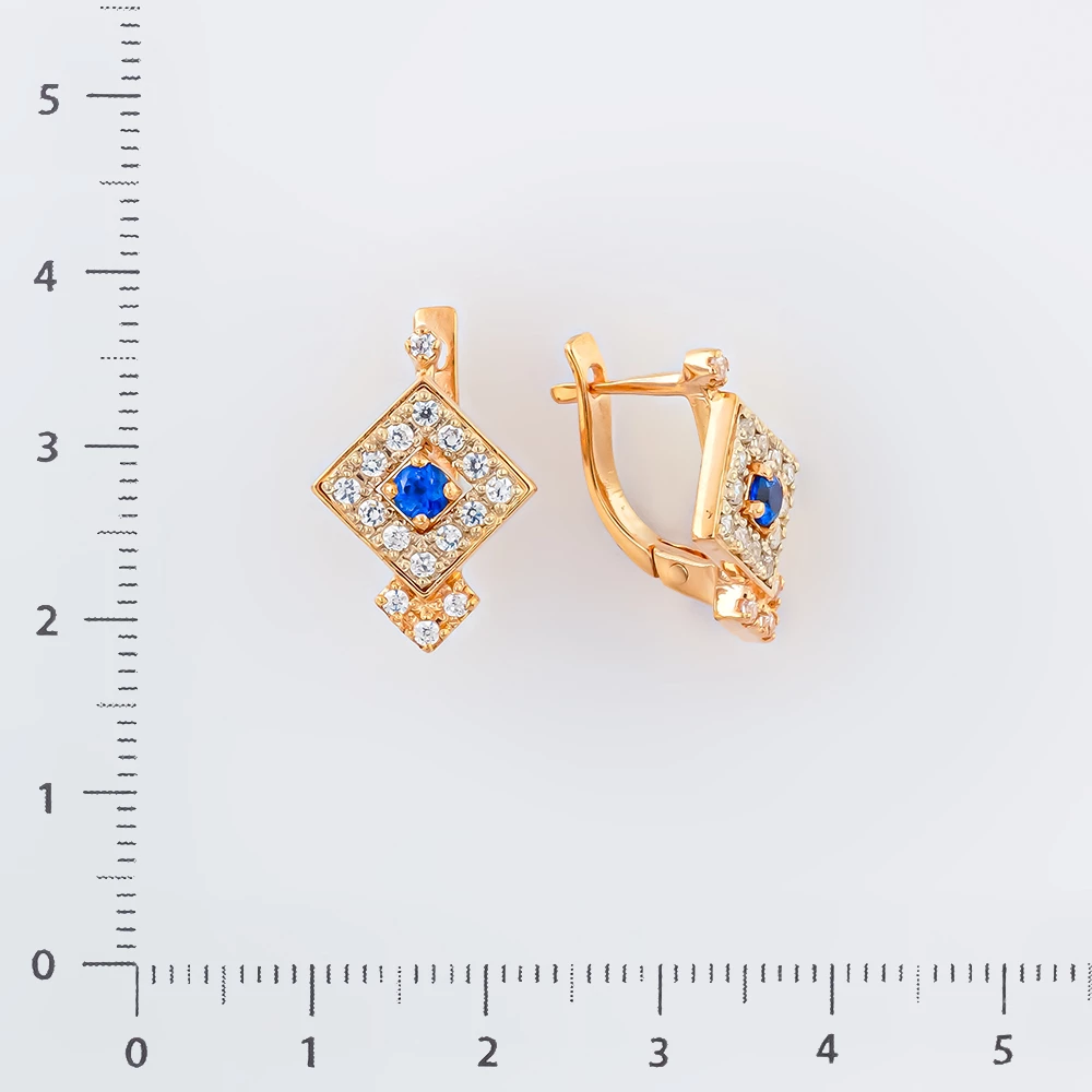 Серьги с сапфиром синтетическим из красного золота 585 пробы