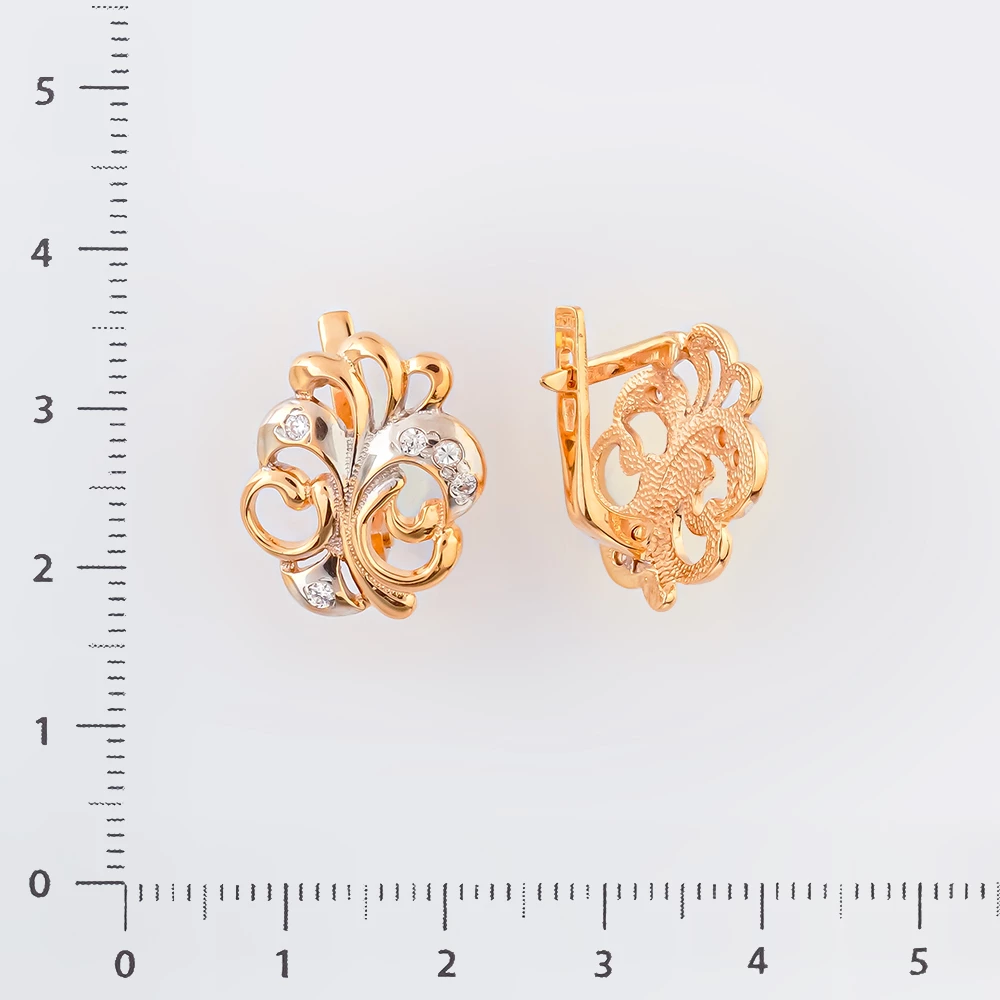 Серьги с фианитом из красного золота 585 пробы
