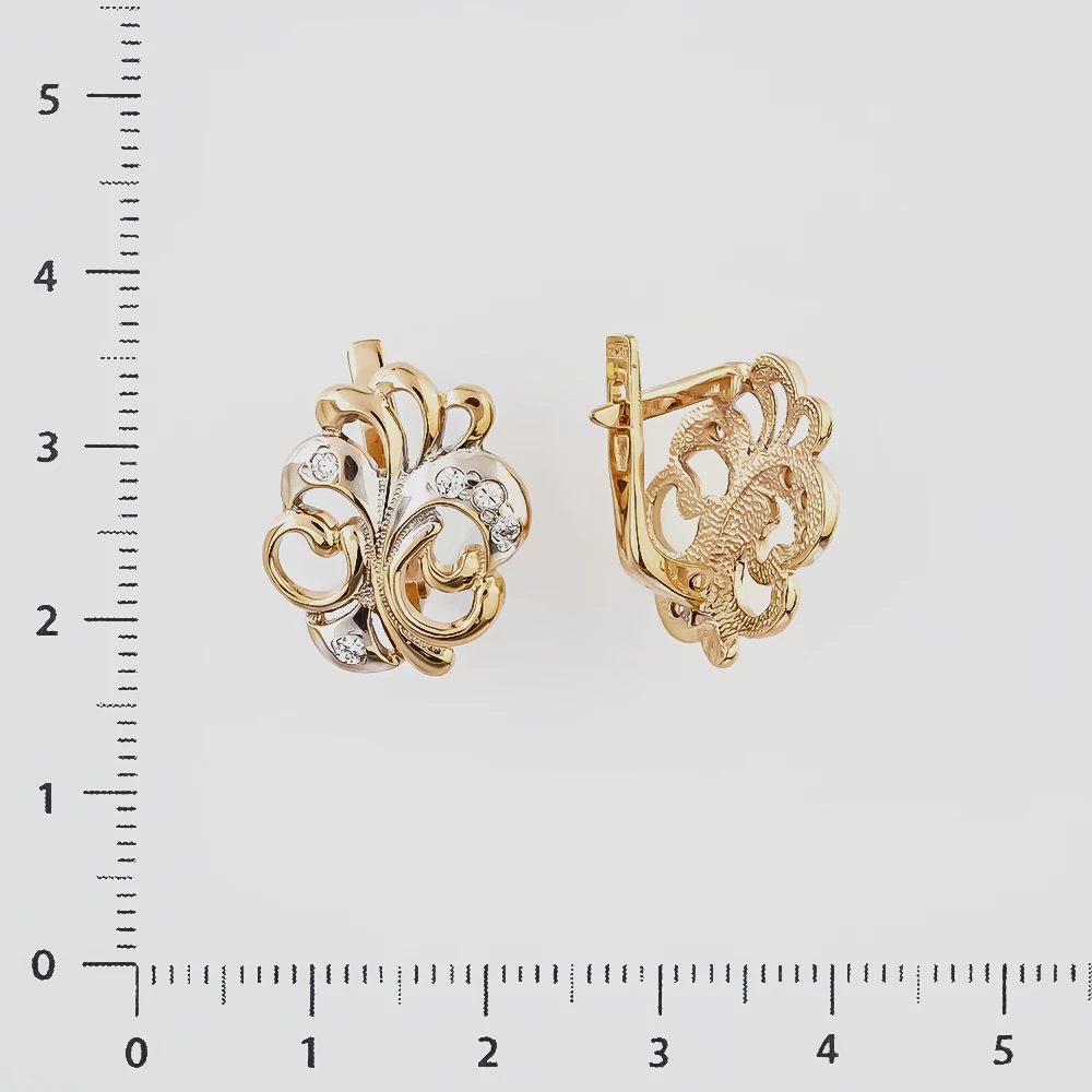 Серьги с фианитом из красного золота 585 пробы