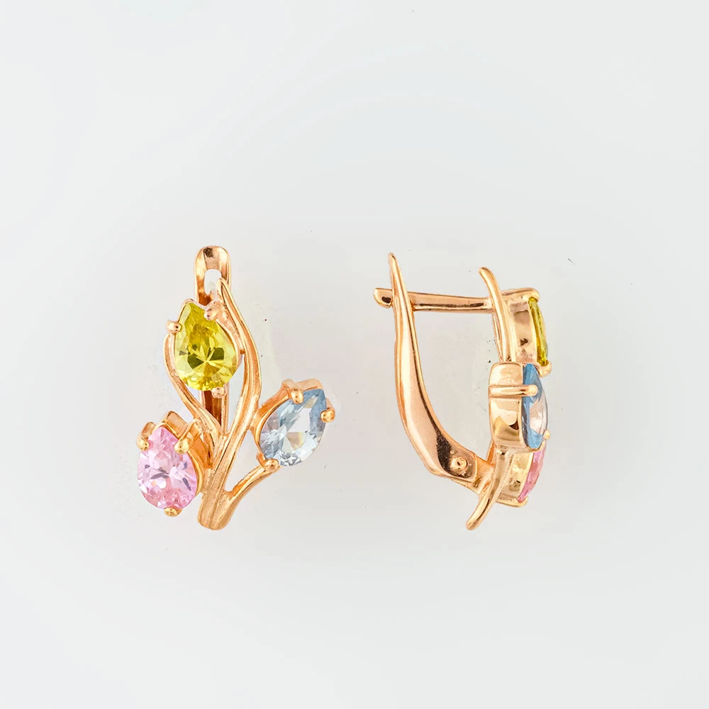 Серьги с фианитом из красного золота 585 пробы