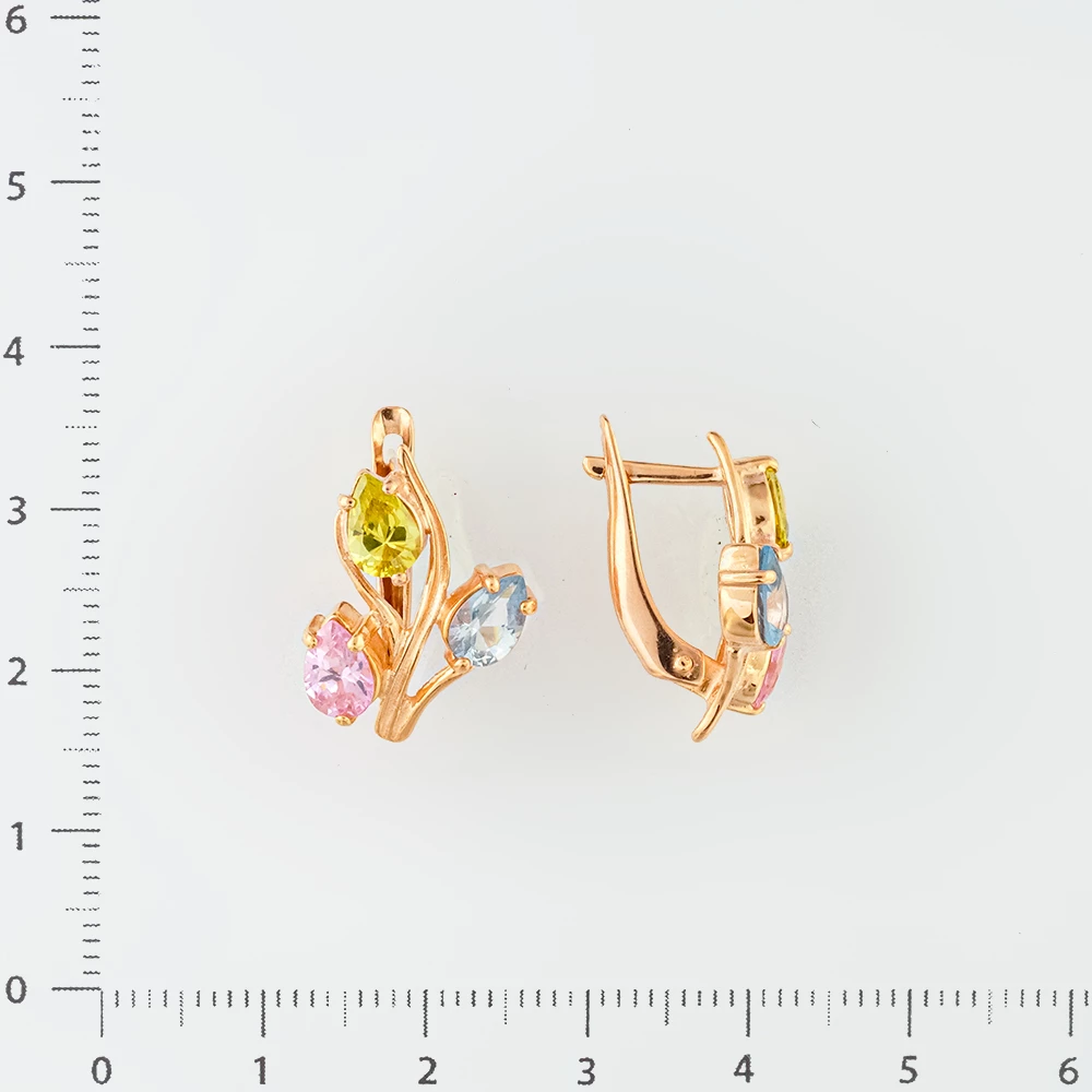Серьги с фианитом из красного золота 585 пробы