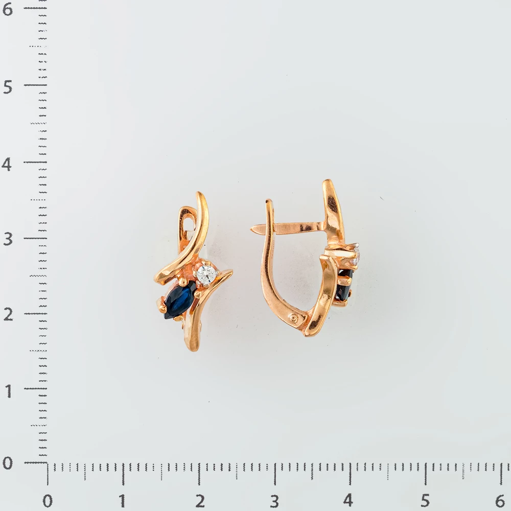 Серьги с сапфиром синтетическим из красного золота 585 пробы